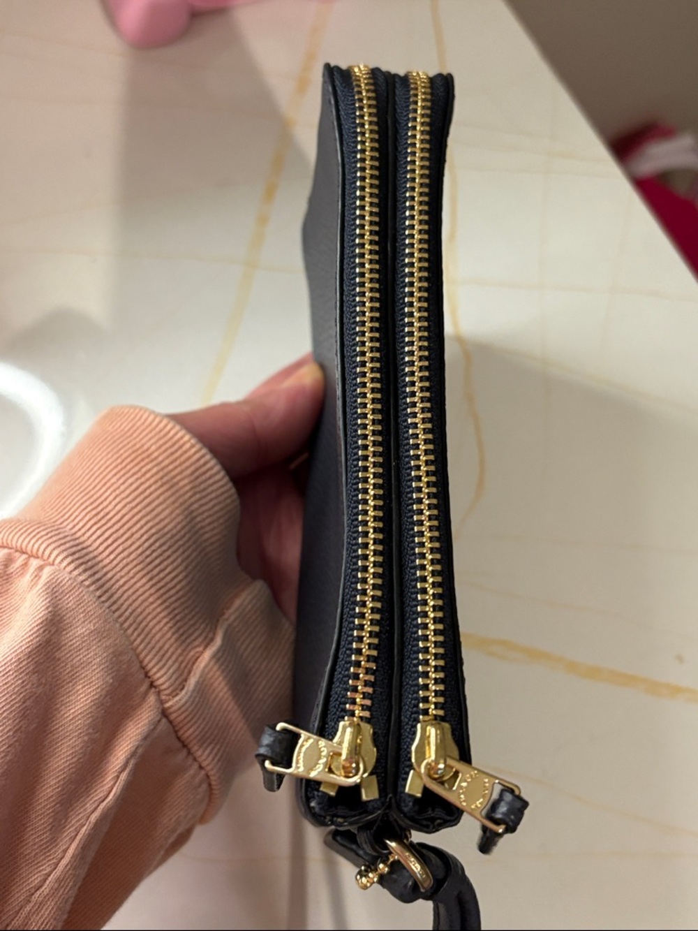 Coach Black Pebbled Leather Wristlet with Gold Logo - Picture 3 of 13
